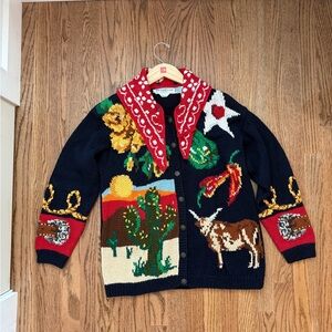 Vintage The Eagle's Eye Western Cowboy Texas Cardigan Large Handkerchief